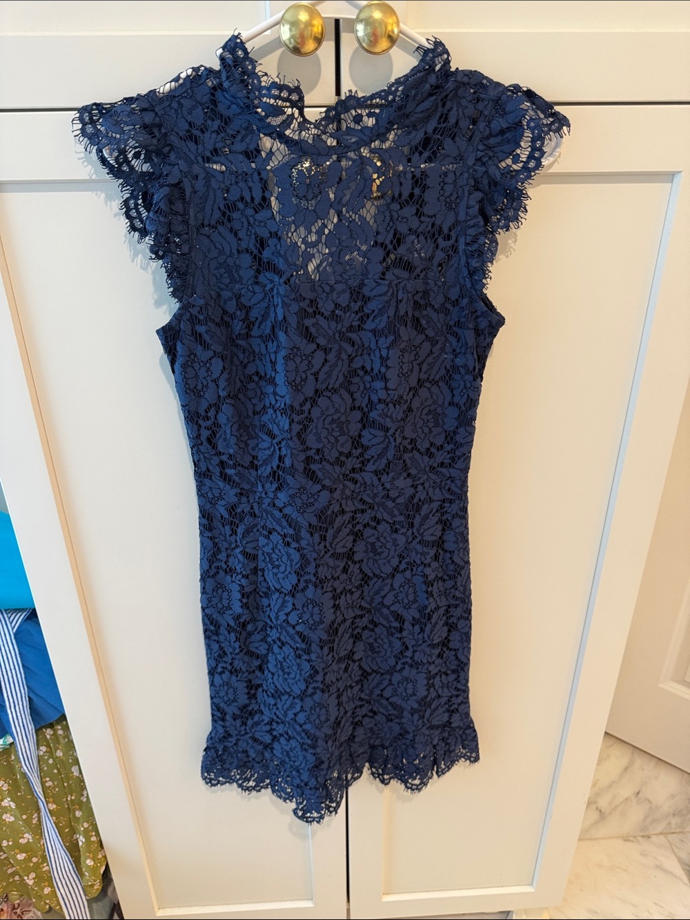 Navy Lace Mini Dress with Cap Sleeves